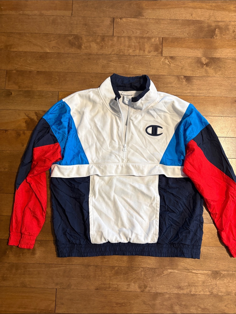 Champion White and Navy Zip Pullover with Logo